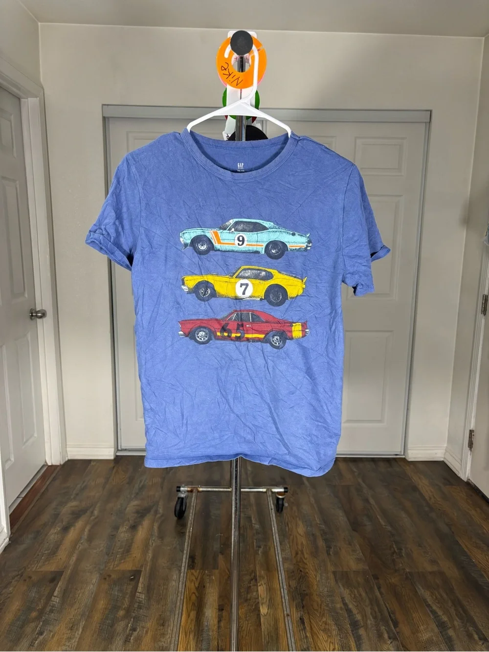 GAP Blue Kids Short Sleeve Tee with Race Car Trio Graphic